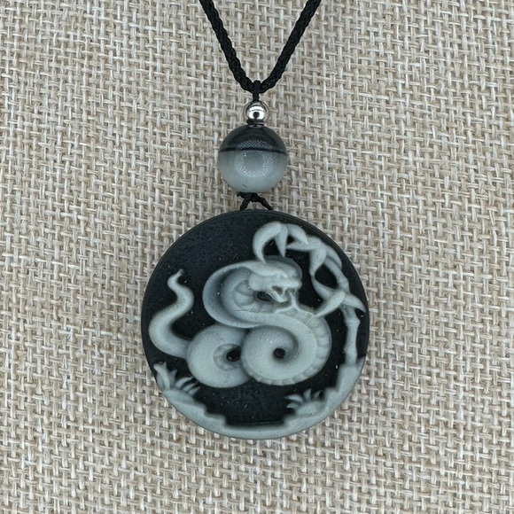 Black and Gray Snake Pendant Necklace - Picture 1 of 8
